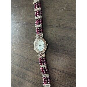 Avon Women F666787 Dress MOP Marcasite Oval Bead Bracelet Quartz Watch